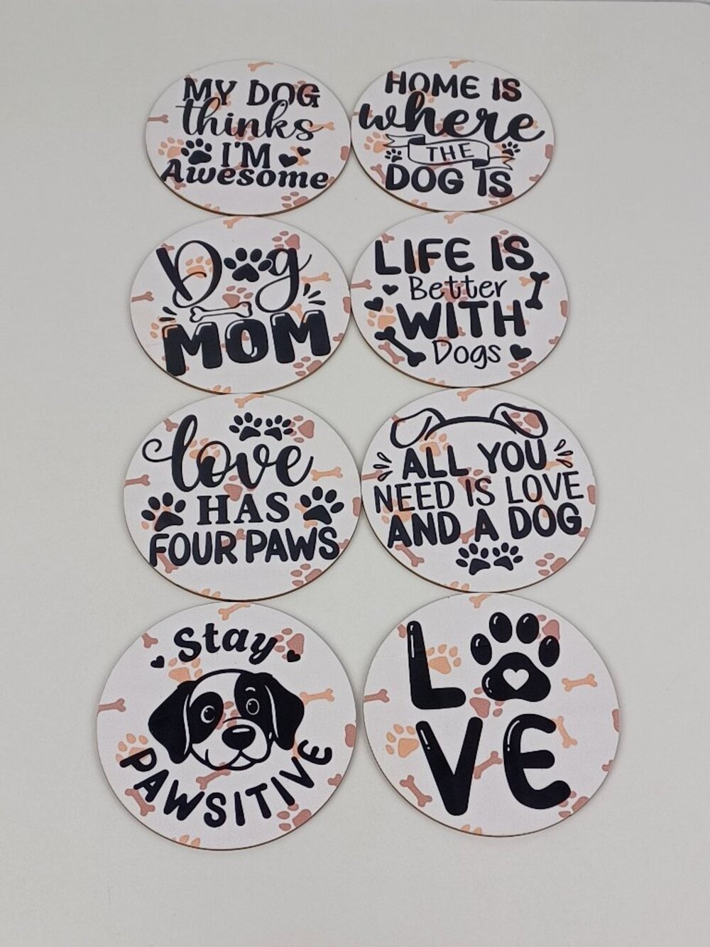 Dog Themed Wood Coasters Set of 8 Rustic Paw Print Quotes Gift Boxed